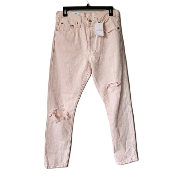 𝅺LEVI 501 Blush Pink High Waisted Skinny Jeans 28 x 28 NEW - Picture 1 of 11